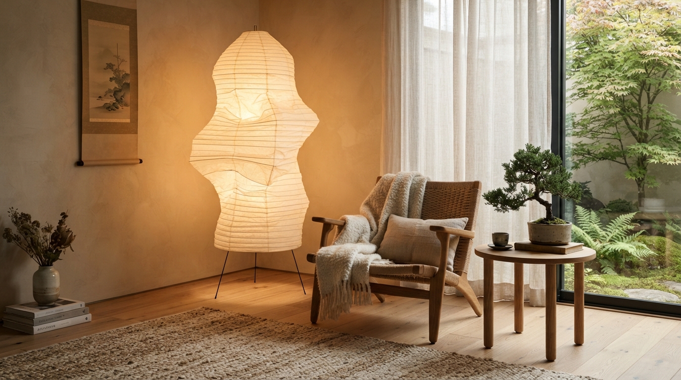 Akari-Style Washed Rice Paper Floor Lanterns